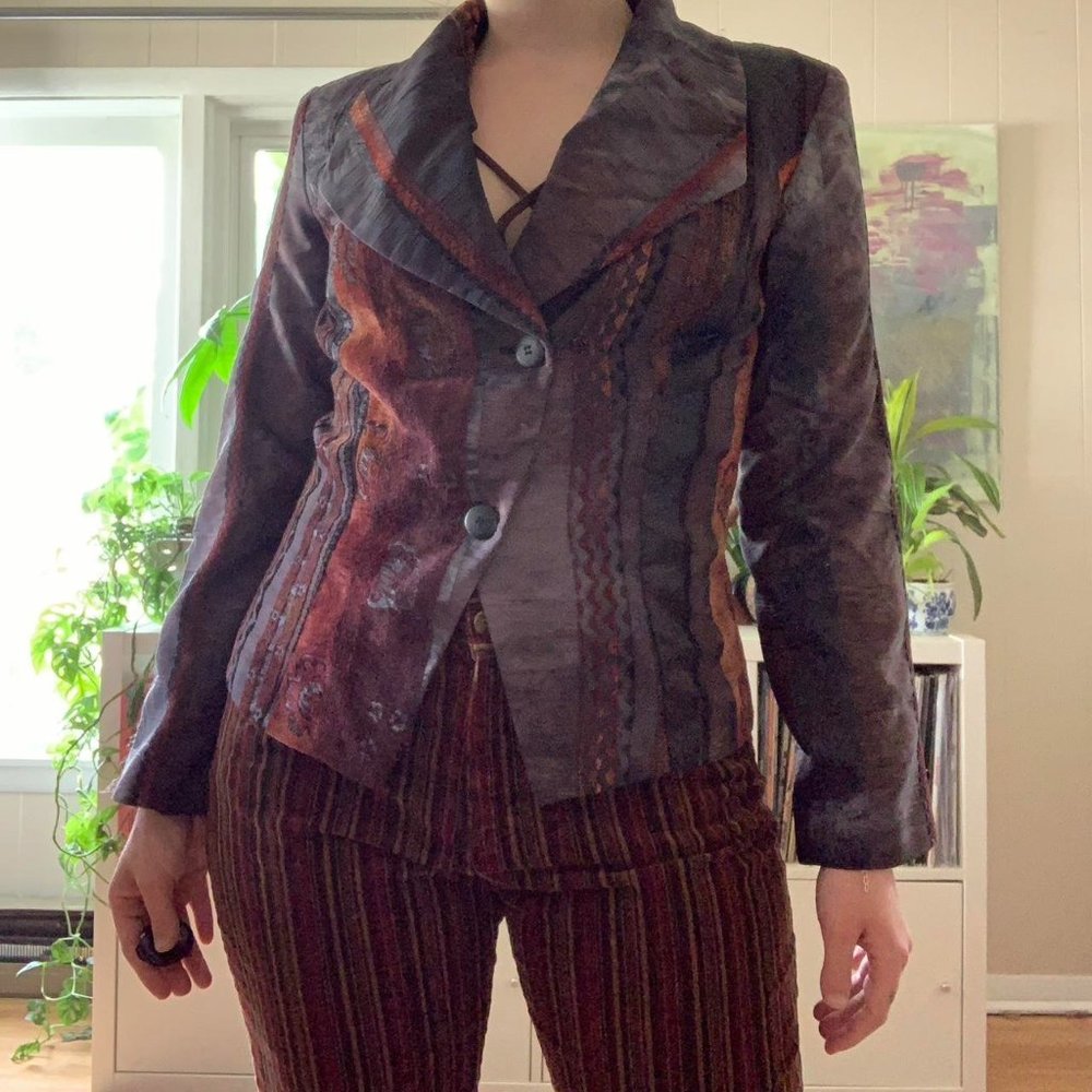 Mixed Fabric Textured Blazer
